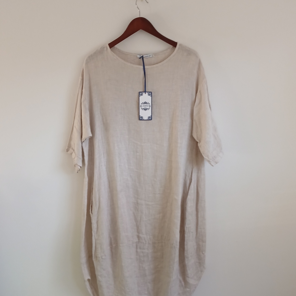 New With Tags Tempo Paris - 100% Linen - Boho Bubble Dress - Size Small/Medium